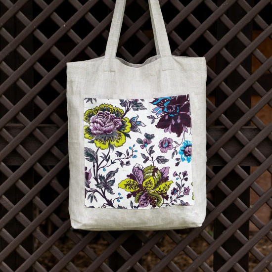 Printed semi-linen shopping bag "Flowers"